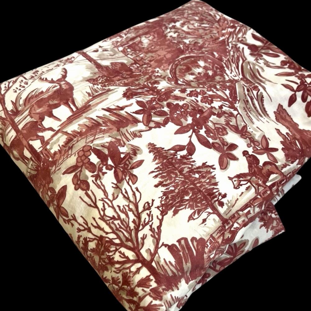 Pottery Barn Duvet Cover Red Alpine Toile Queen Cotton Woodsy Deer Cabin Charm
